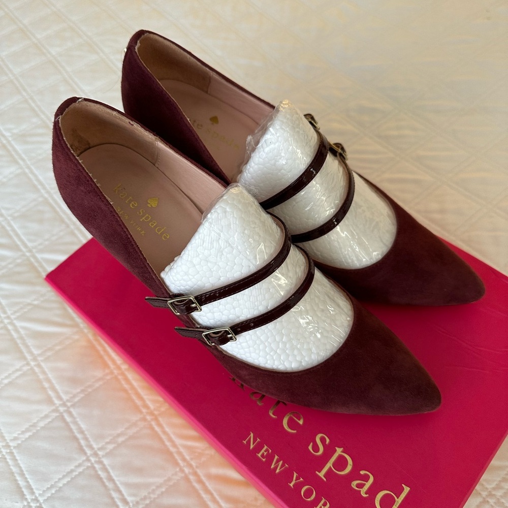 Kate Spade Burgundy Suede Mary Jane Heels